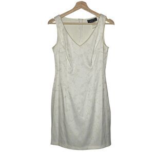 City Triangles Women Sz 7 / 8 White Cream  Glitter Floral Print Dress 90s Y2K